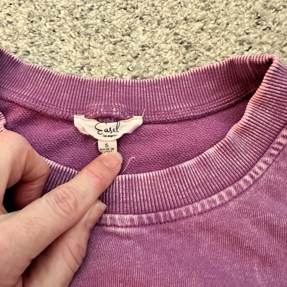 Easel Purple Crew Neck Sweater with Floral Stitching - Picture 6 of 8